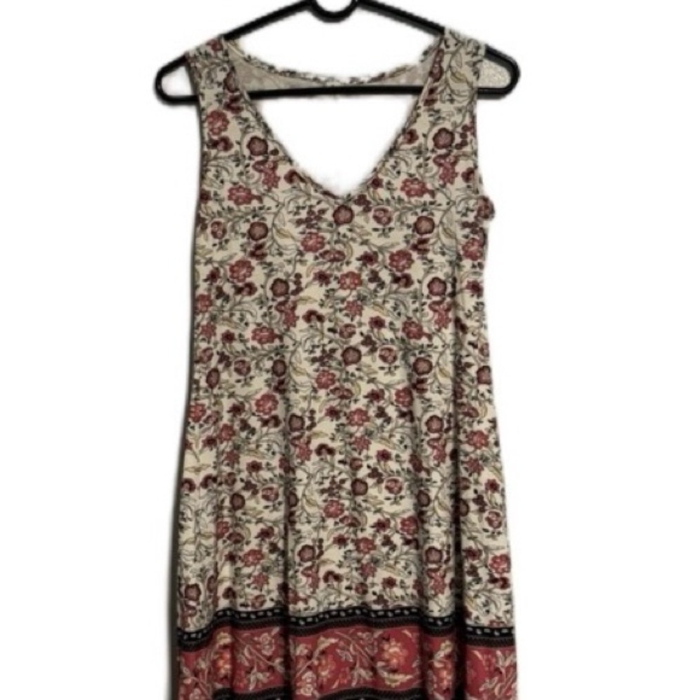 Floral Sleeveless Dress - Red and Cream